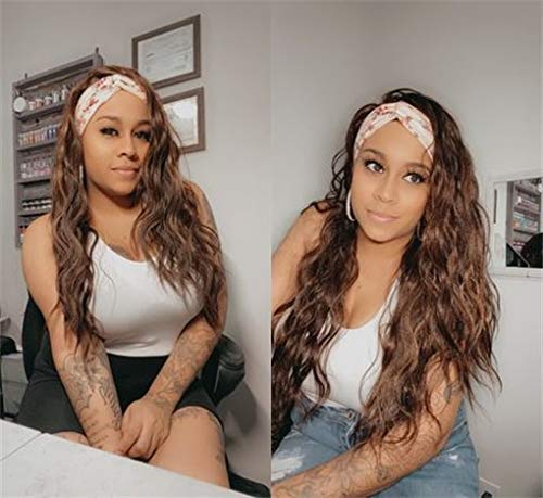 Sapphirewigs Headband Wig Loose Body Wavy Glueless Synthetic Hair Wigs For Black Women Wave None Lace Front Wigs Mix Brown Color Headband Wigs 150% Density 26Inches #TOP1