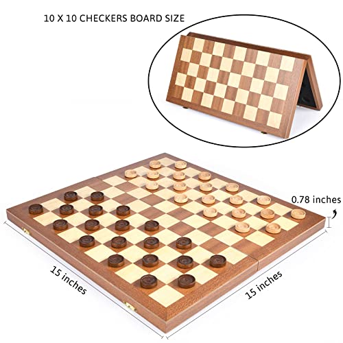 Juego de mesa de damas de madera plegable 15 pulg miniatura 2