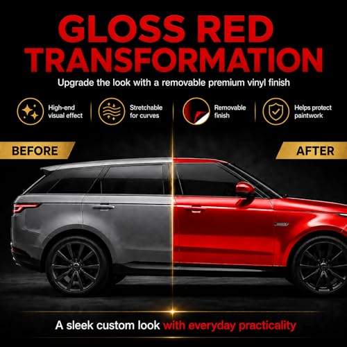 Image of Red Vinyl Wrap for Cars, 25 x 5 ft, Air Release
