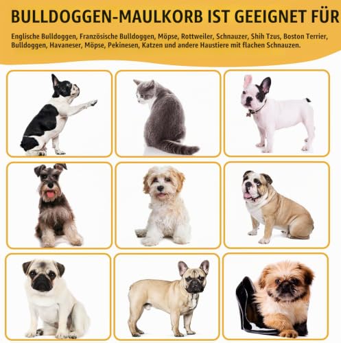 Französische Bulldogge Maulkorb, dellyy Mesh Dog Muzzle für Französische Bulldogge, Deutscher Schäferhund und Dogue de Bordeaux (Schwarz, S)