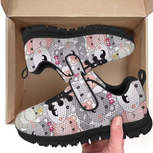 Little Kid Tennis Shoes Slip On Boys Girls Sneakers Casual Running Shoes Woven Breathable with Soft Soled Sports Hook-Loop Outdoor Shoes Cartoon Hippo Pattern2