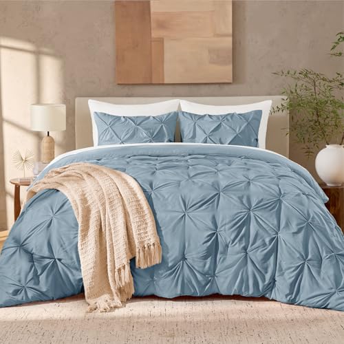Image of Andency Full Pinch Pleat Comforter Set (79 inchx90 inch),3 Piece Lightweight Pintuck Bedding Comforters & Sets, Fluffy Down Alternative Comforter with 2 Pillow Shams for All Season,White