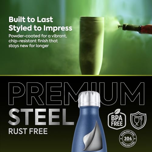 Image of Go24 pexpo Steel Water Bottle 500ml | Hot and Cold Flask | ISI Certified Steel Bottle | 3 Layer Insulation | Leakproof | for Home, Office | 2-Year Warranty |Electro| Denim Blue