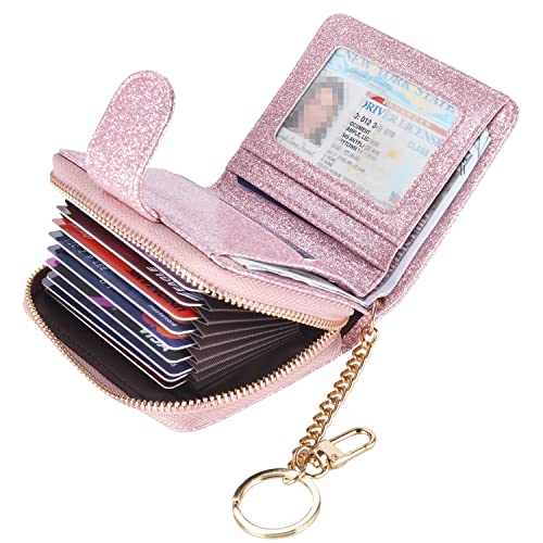 Beurlike Women's Rfid Credit Card Holder Organizer Case Leather Security Wallet (Upgrade A (10 Accordion/Key Ring) - Glitter Rosegold) #TOP1