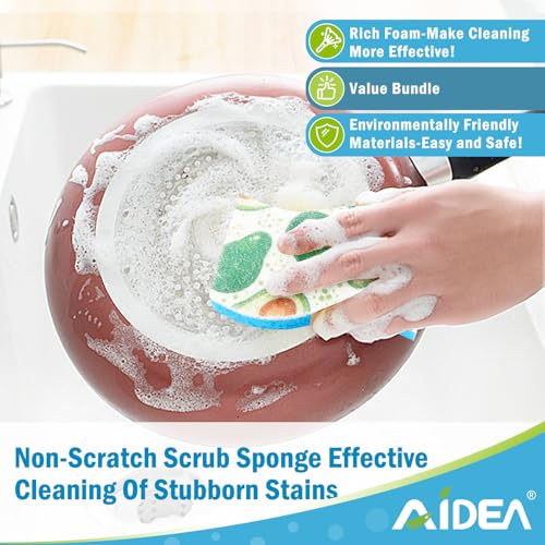 Image of AIDEA Sponges Kitchen, Non-Scratch Scrub Sponge-6Count, Sponges for Non-Stick Cookware, Cellulose Sponge for Dishes, Cleans Fast Without Scratching, Cleaning Power for Kitchen, Bathroom, Household