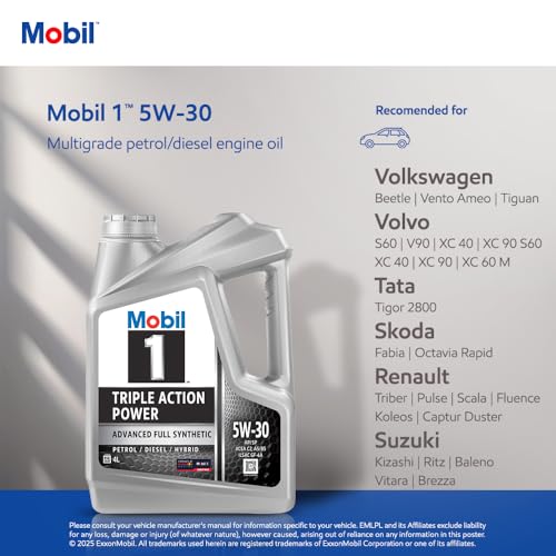Image of Mobil 1 5W30 Fully Synthetic Engine Oil (4 L) | Compatible with car