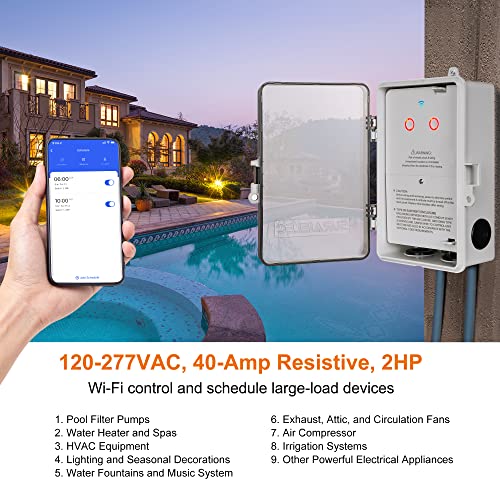 Suraielec Wifi Pool Timer, 120/277V Individual Switches Pool Pump Timer, 40 Amp, 2Hp, Indoor/Outdoor Wireless Smart Switch Light Timer For Pump, Water Heater, Spa, Heavy Duty Electrical Appliances #TOP5