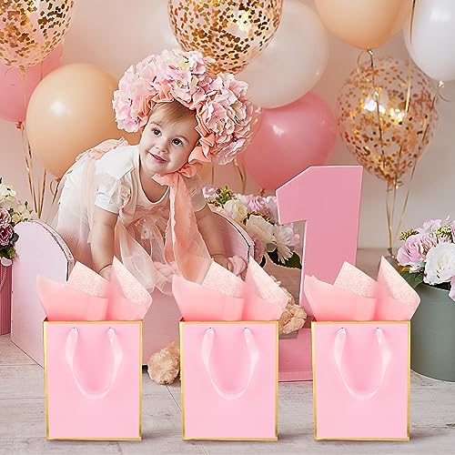 Image of Yeaqee 24 Pack Metallic Paper Gift Bag with Tissue, Pink Gold | with Satin Ribbon Handle and Tissue, 9x7x3.1 Inch, Suit Business, Birthday, Christmas, Thank You Return Gifts Bags