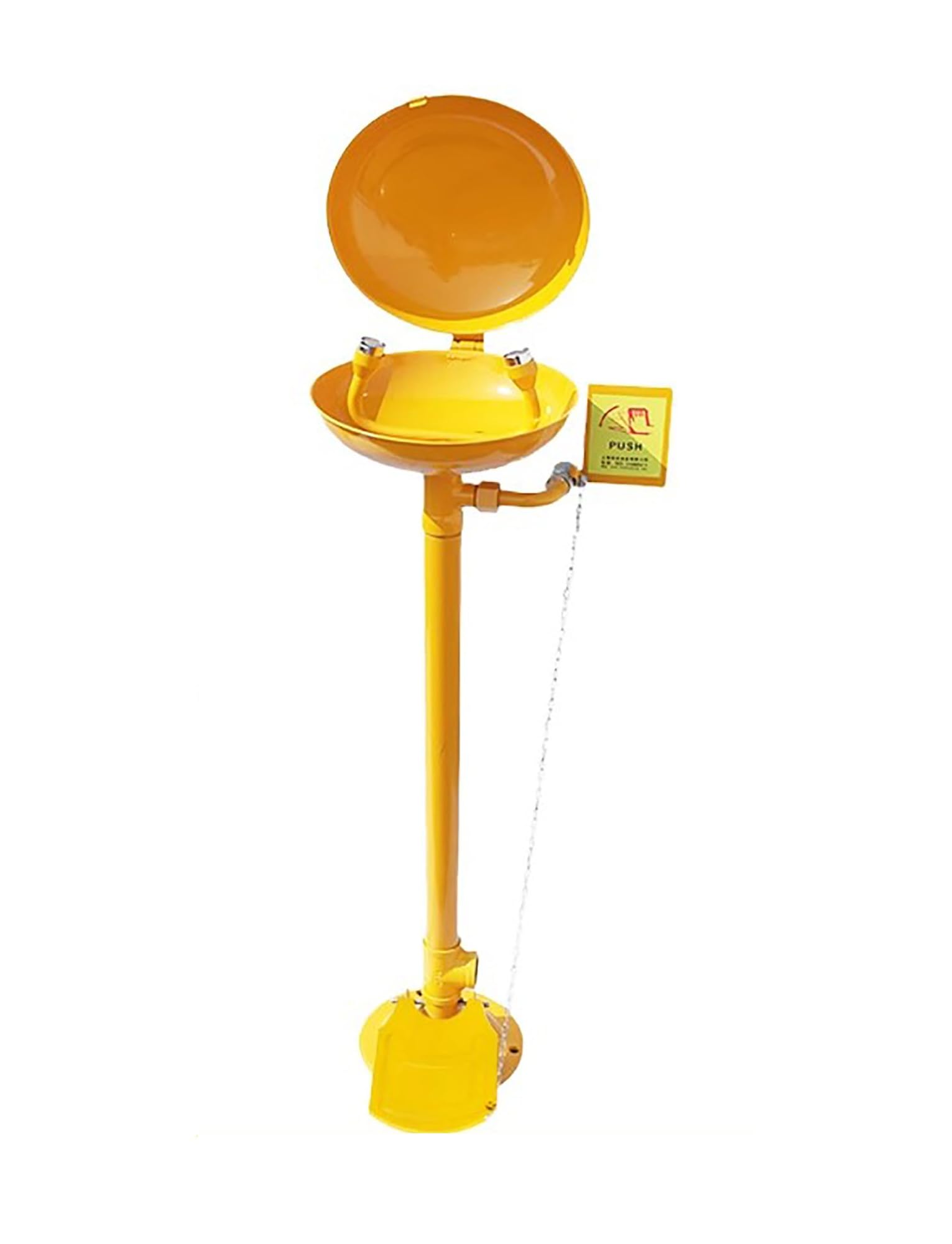 Augendusche aus Edelstahl 304, auf einem Sockel montierte Augendusche mit auffälliger Handdruckplatte und Pedalschalter, freihändig bedienbare Augendusche(Yellow,With cover)