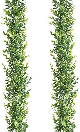 KERIQI 2 Pcs Artificial Eucalyptus Garland, 6 Feet/pcs Fake Eucalyptus Greenery Garland Wedding Backdrop Arch Wall Decor, Vines Faux Hanging Plant for Table Festival Party Decorations