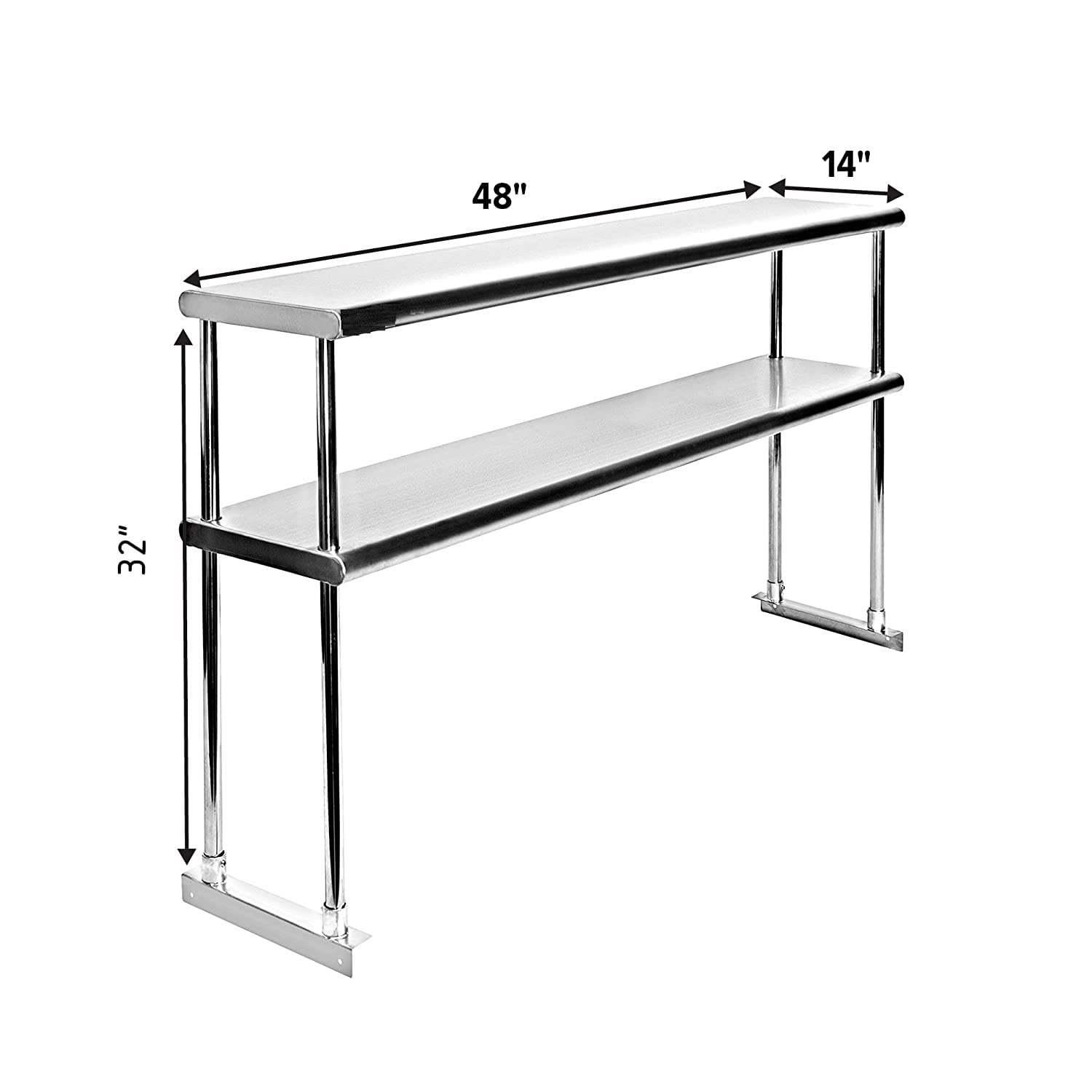 Express KitchQuip NSF Certified 18 Gauge Heavy Duty Stainless Steel Double overshelf with Brackets for Kitchens, Utility Rooms, Storage, Offices & Home