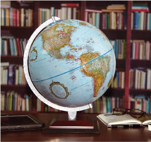Replogle Aragon 12" Desktop World Globe, Raised Relief, Up-to-Date Cartography, Made in USA (Blue Ocean)