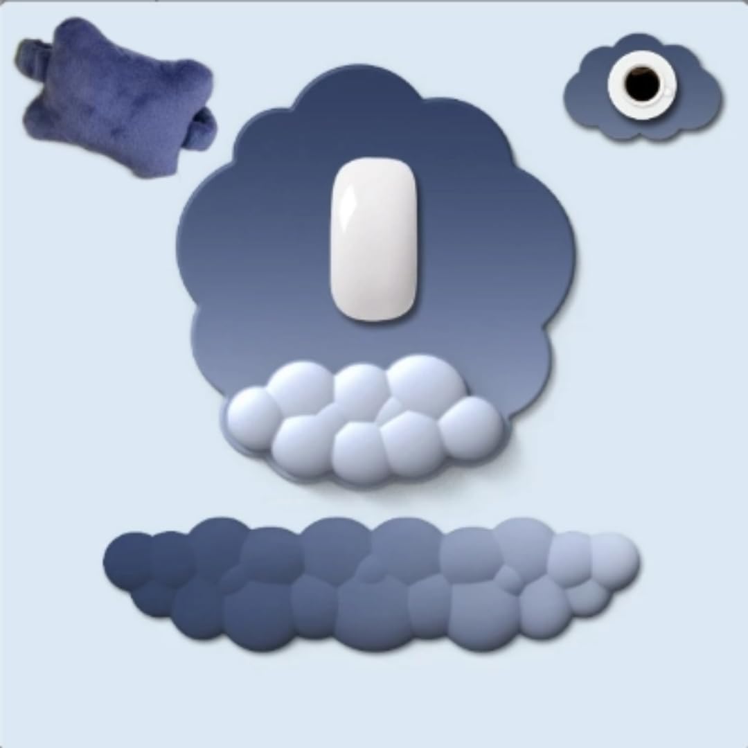 Cloud Wrist Rest for Computer Keyboard, 4-in-1 Memory Foam Leather Cloud Keyboard Wrist Rest and Mouse Pad Set with Ergonomic Support for Arm and Palm Cushion, Gaming/Work Setup