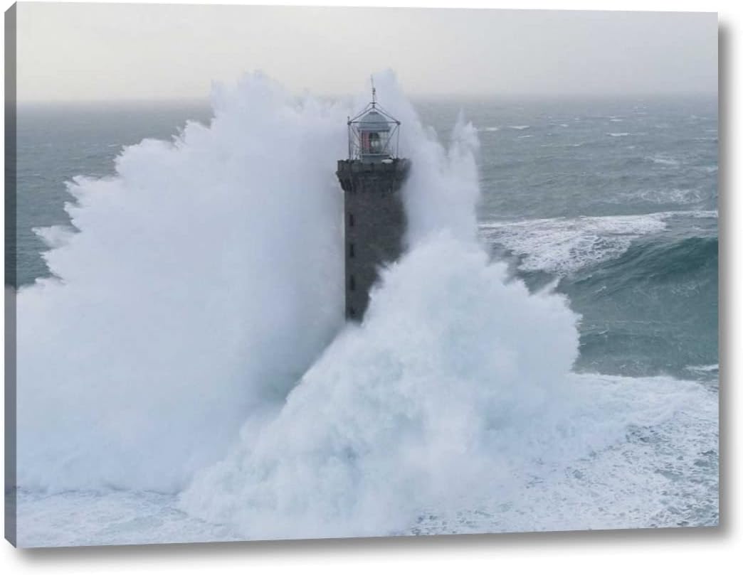 Phares Dans La Tempete, Kereon by Jean Guichard - 22" x 30" Canvas Art Print Gallery Wrapped - Ready to Hang