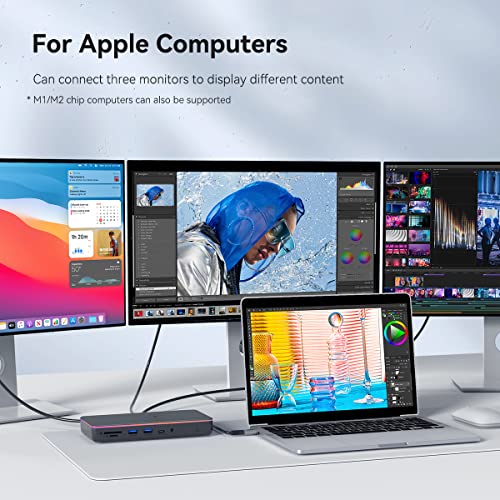 Image of Hagibis DisplayLink Docking Station for MacBook M1 /M2 /Windows, Triple Display 3 Monitors USB C Hub with LED Strip Light, 8K HDMI, 4K@60Hz DispalyPort, 100W PD, 2.5G RJ45, 10Gbps USB3.1