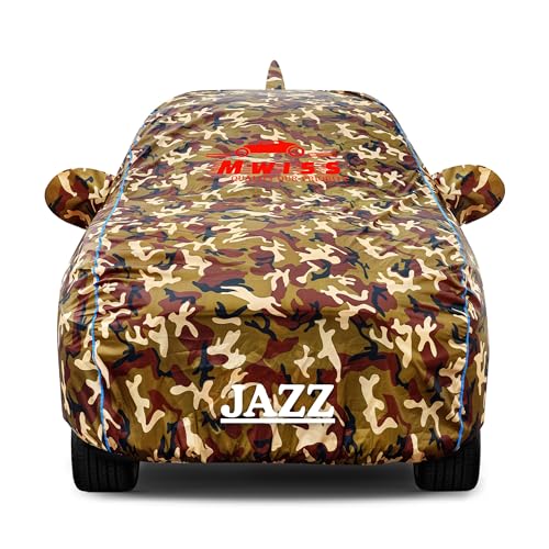 Image of Waterproof Car Cover for Honda Jazz | Dustproof, UV & Scratch Resistant Soft Cotton Lining | Triple Stitched, Mirror Pockets & Elastic Hem | Jungle