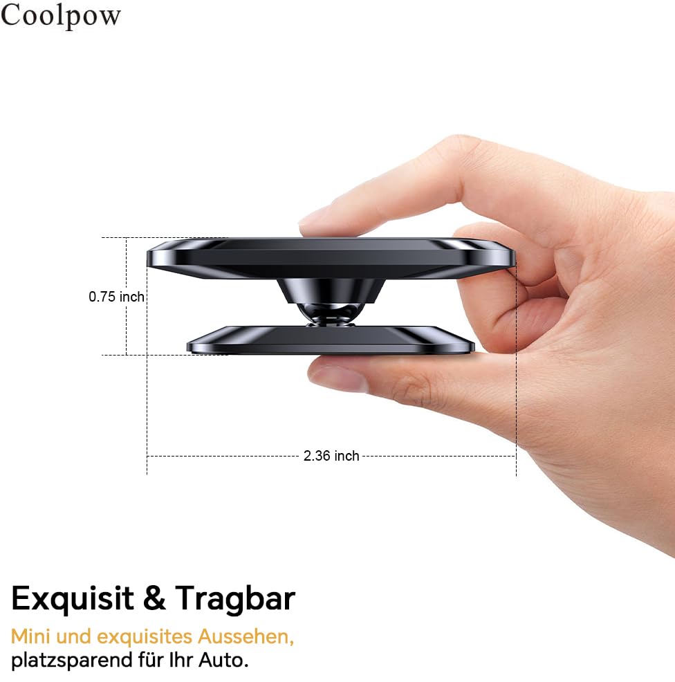 Coolpow Handyhalterung Auto Magnet【2 Stück】 Handy Halterung Auto Magnet【Ganzmetall】 Universal Magnetische Handyhalter Auto für Armaturenbrett【360°】 KFZ Handyhalterung für Samsung iPhone Alle Telefon