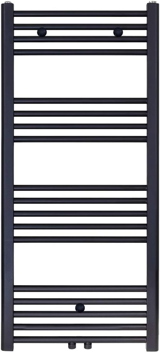 Belrad Badheizkörper Badheizkörper Mittelanschluss Schwarz Matt Gebürstet 1200x500 537W