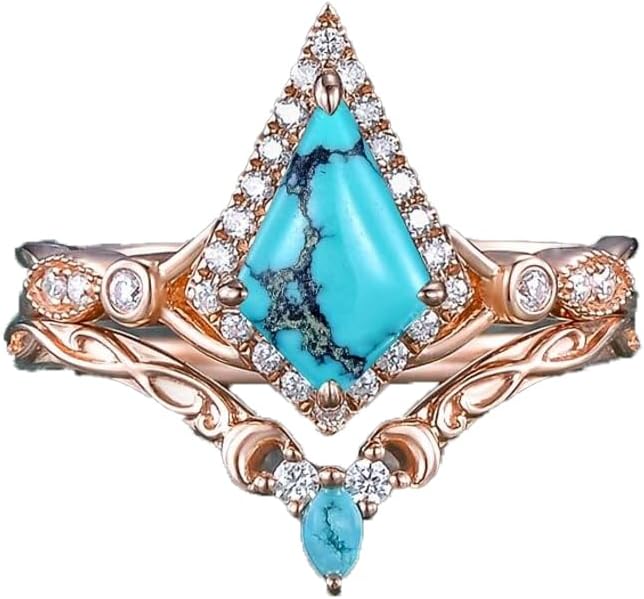 Turquoise Engagement Ring for Women 1CT Unique Oval Turquoise S925/10K/14K/18K Curved Stackable Matching Wedding Band Gifts For Her