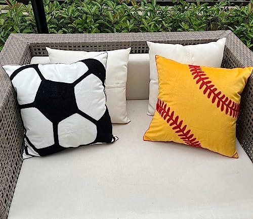 Decopow Embroidered Soccer Throw Pillow Cover,Square 18 Inch Decorative Canvas Pillow Cover For Soccer Room Decor(Cover Only) #TOP6
