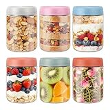 Holtrae 6 Piezas Tarros de Cristal, 500ML Overnight Oats Jar,Frascos Mason Reutilizables con Tornillo de Sellado,Tarros de Comida Preparada,Recipiente de Vidrio para Comida de Bebé,Para yogur,Cereales