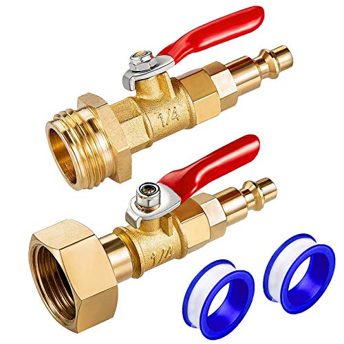 IEALODS Brass Winterize Adapter with 2 Pcs 1/4 Inch Male Quick Connecting Plug & 3/4 Inch Male and Female GHT Thread & 2 Pcs 1/4 Inch Ball Valve, Winterize Blowout Adapter for RV Boat Camper Trailer