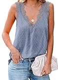 Asvivid Women's V Neck Sky Blue Tank Tops for Women Lace Crochet Strappy Sleeveless Blouses Tops XXL