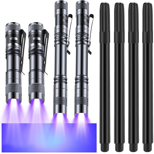 Tegeme 4 Pcs Invisible Ink Pens and 4 Pcs UV Flashlights, Grey and Black