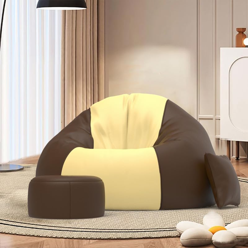 Image of Biggie Bean Bag Chair 6XL with Beans Filled-Duo Pop Sofa-Two Tone One Vibe-Crafted for Comfort-Styled for Elegance with Free Cushion & Footrest (Matching Color : Sofa, Cream Brown)