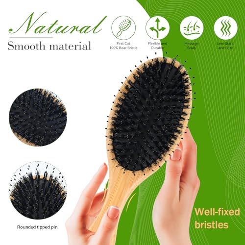 Hair Brush,Boar Bristle Hair Brushes and Styling Comb Set for Women Men Kids, Best Natural bamboo Paddle Hairbrush for Wet or Dry Hair Detangling Smoothing Massaging，Enhance Shine & Health Natural — view 2