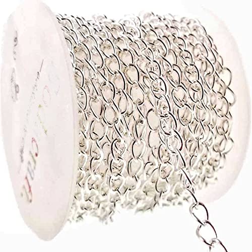 Image of Jasol Jewelry Making Chain 4MM Silver Curb Link Chain for Jewelry Making Necklace Earring Findings Accessories Pack of 5 Meter (Silver)