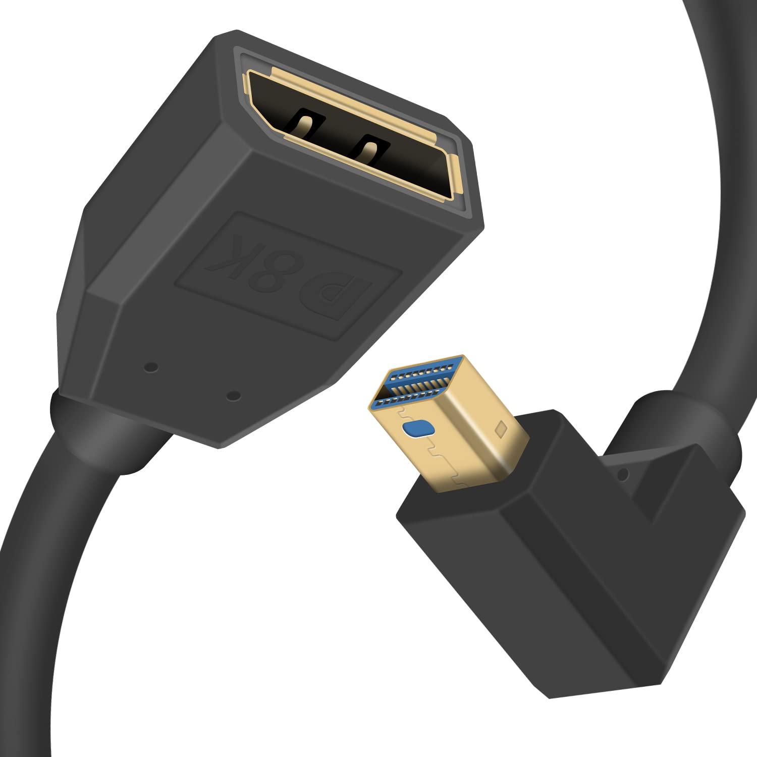 Duttek DisplayPort to Mini DisplayPort 1.4 Monitor Extension Cable, Up Angled Mini DP Male to DP1.4 Female Extention Cable for Laptop PC TV Gaming