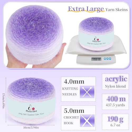 Image of Aeelike Ombre Yarn for Crocheting, 4 PCS Colorful Gradient Yarn #4 Medium, Each 190g(6.7 oz) 400m(437.5 Yards) 71% Acrylic 29% Nynon, Soft Cake Crochet Yarns for Blanket, Scraves, Sweaters, Color J