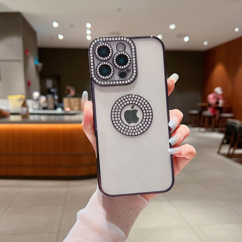 Image of LuxuryKase Sparkling Crystal Clear Case for iPhone 16 Pro | Logo Cut | Soft Protective TPU Case | Diamond Camera Lens Protector - Black
