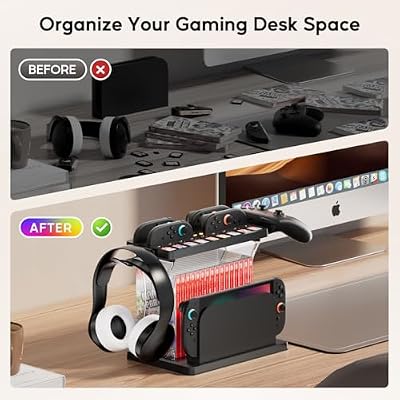 Switch 2 Storage Station,Charging Dock for Switch2 Joycons,Multifunctional Organizer Rack for Nintendo Switch 2 Accessories with 16 Games Discs & 9 Game Cards Slot,Pro Controller Holder