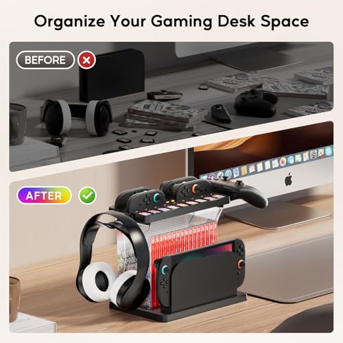 Uxilep Switch 2 stacje do przechowywania, stacja ładująca do joyconów Switch2, wielofunkcyjny organizer na Nintendo Switch 2 akcesoria z 16 dyskami do gier i 9 gniazdami na karty do gier, uchwyt na