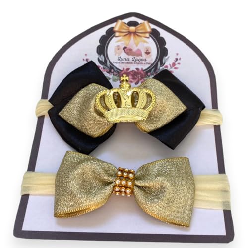 Kit 2 laços de bebê Lacinhos de Bebê laços de cabelo infantil Faixinha Tiarinha Rn Princess Golde