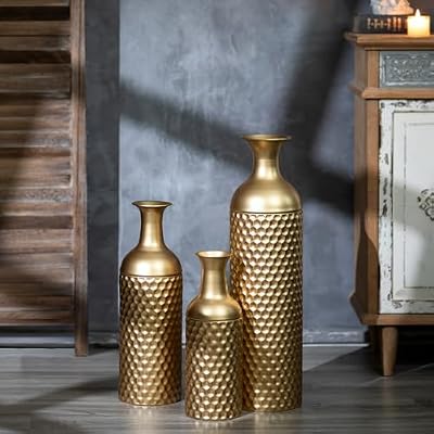 Tall Hammered Metal Floor Vases