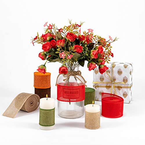 5 Colors Burlap Ribbon - 27 Yards Fall Wired Ribbon Rolls For Christmas Gift Wrapping Bows Wreaths, Rustic Crafts Supplies For Thanksgiving Holiday Wedding Decoration (2.4" Wide) #TOP6