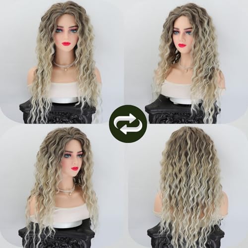 Fencca Ash Blonde Curly Wig - Ombre Heat Synthetic Hair