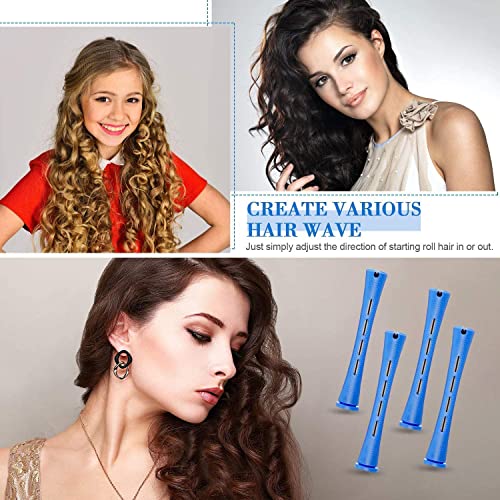 48 Pieces Hair Perm Rods Cold Wave Rods Plastic Perming Rods Curlers Hair Rollers With Steel Pintail Comb Rat Tail Comb For Hairdressing Styling Tools (Blue, 0.35 Inch/ 0.9 Cm) #TOP6