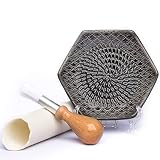 The Grate Plate 3 Piece Handmade Ceramic Garlic Grater Set - Grater, Peeler, Brush
