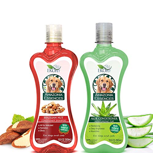 EKOPET Natural Shampoo & Conditioner Set: (1) Brazilian Nut Shampoo for All Fur (16.9 Oz) and (1) Moisturizing Aloe Conditioner (16.9 Oz) Vet and Pet Approved for Dogs and Cats
