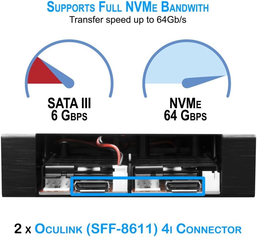 Kingwin Nvme M.2 SSD PCIe 3.0/4.0 Oculink Mobile Rack Enclosure Compatible with 3.5” Drive Bay for High-Speed Data Access Storage Expansion.