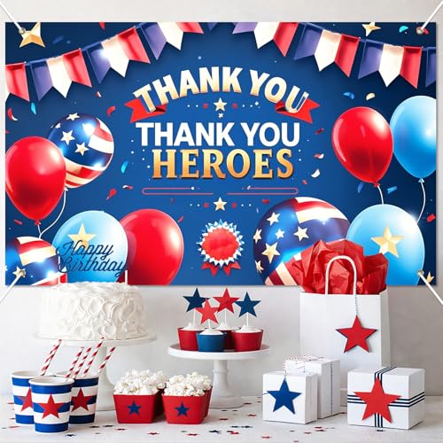Image of BlissYard Thank You Heroes Banner 4th of July Decorations 71 x 43 Inch Independence Day Party Decorations Banner Outdoor Memorial Day Decor Heroes Theme Party Supplies Veterans Day Photography Sign