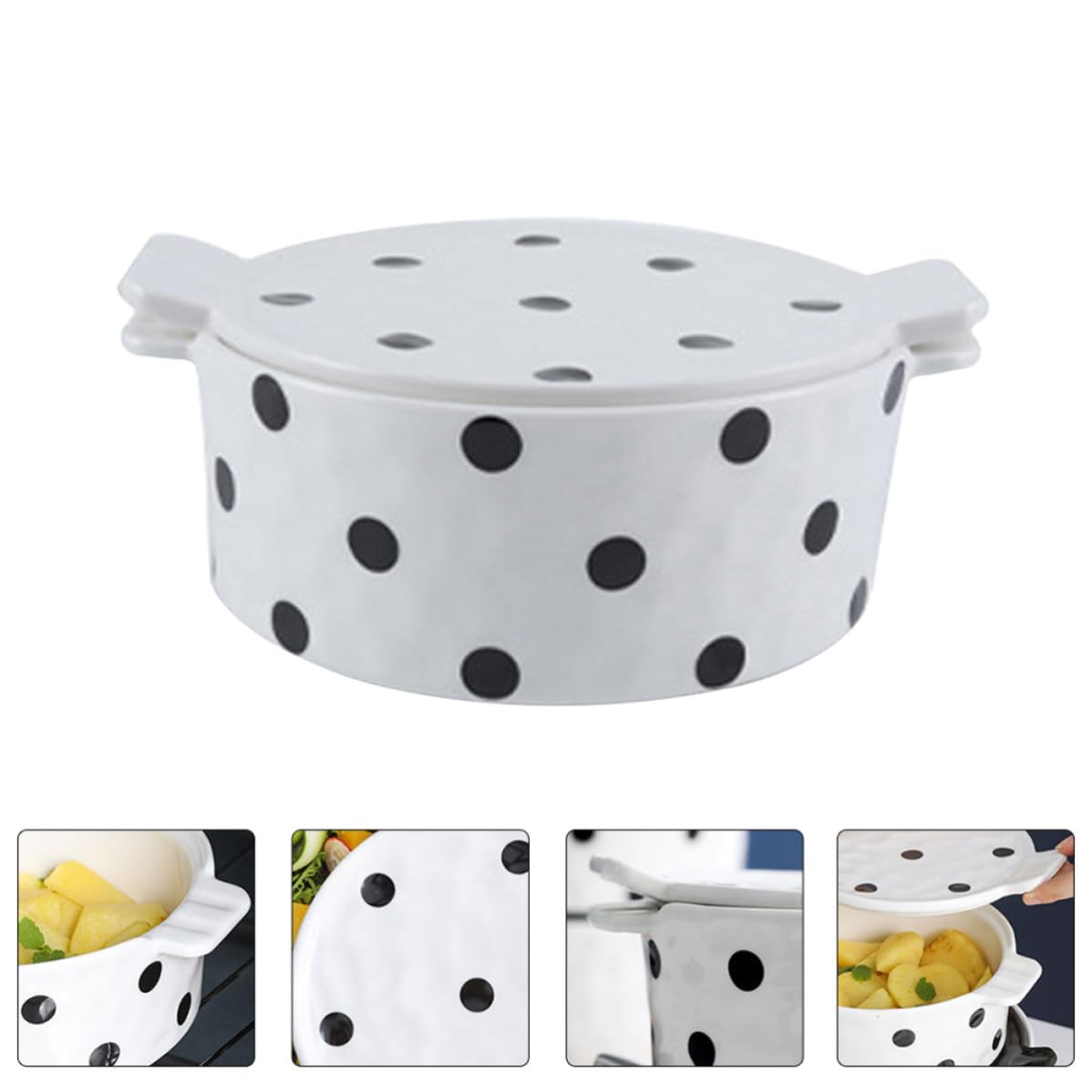 Homoyoyo Ciotola da Forno in Ceramica Bianca con Coperchio e Manici