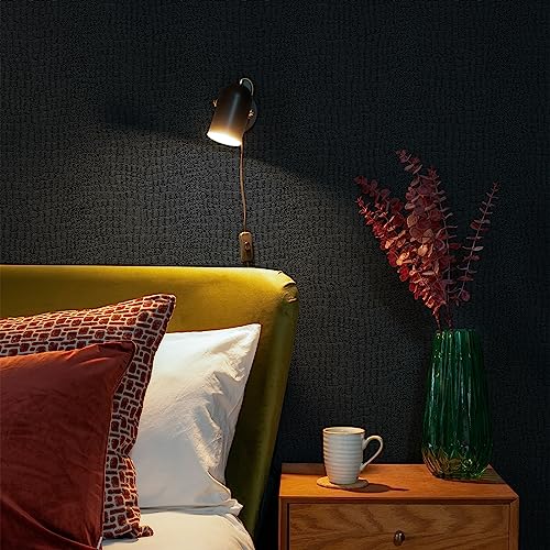 Zeeko Crocodile Wallpaper Charcoal Removable Black Crocodile Textured Wallpaper 17.7'' X 472.5'' Matte Black Crocodile Textured Wall Decor Luxury Renovation Wallpaper (Need Adhesive) #TOP5