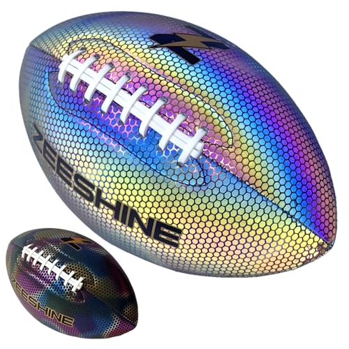 ZEESHINE HyperGlow Holographic Football Ultra-Reflective Glow in Dark Cool Sports Gift for Men & Women Outdoor/Indoor Game (Black 9)