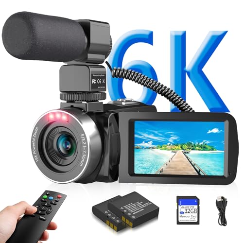 Image of VETEK Video Camera 6K 64MP UHD WiFi Vlogging Cameras for YouTube 18X Digital Zoom IR Night Vision 3.0'' Touch Screen Camcorder with 32GB Card, Microphone, Remote, Two Batteries