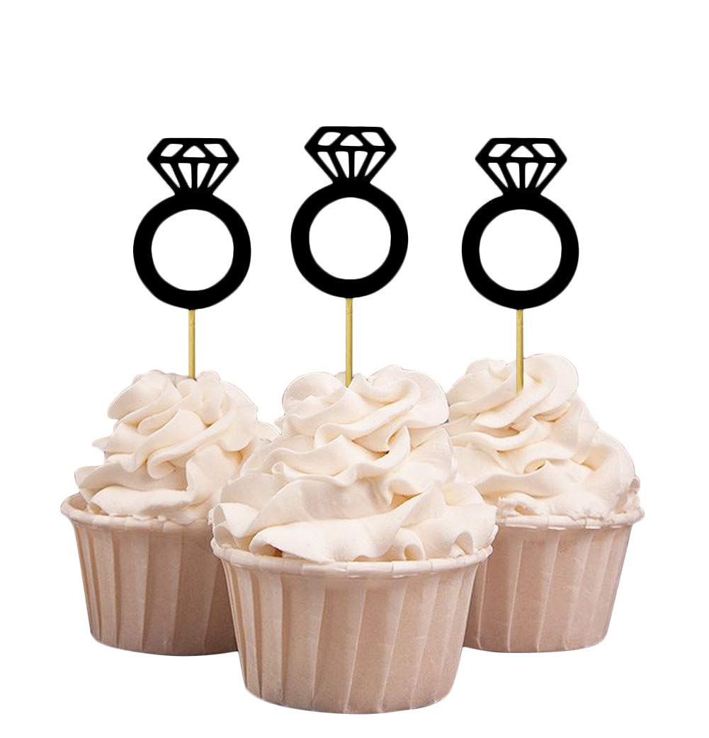 Darling Souvenir Wedding Engagement Ring Cupcake Toppers Party Dessert Decorations - Pack Of 40